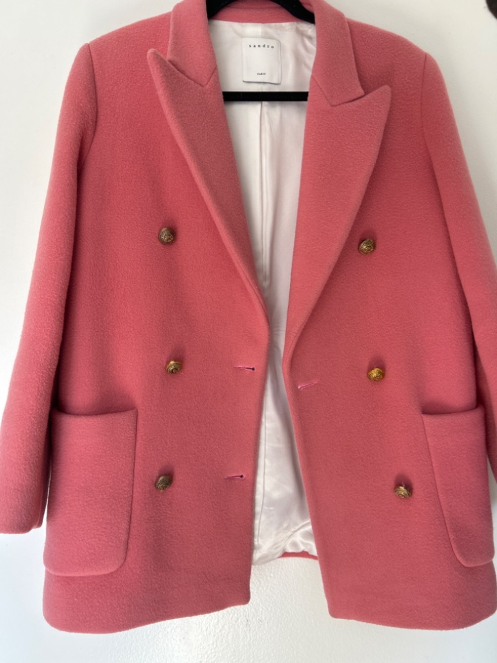 SANDRO Pink Double Breasted Wool coat size 42 - Picture 6 of 7